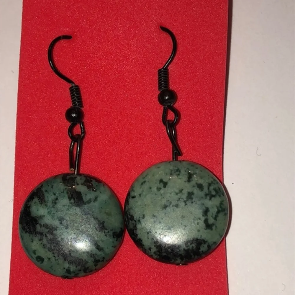Black & Green Speckled Round Beaded Boho Dangling Earrings